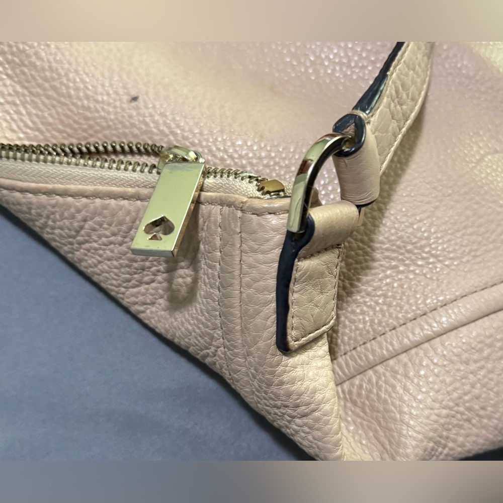 Kate Spade New York Beige Leather Pink Lined Zip Shoulder Tote Purse 15x11x4 - Picture 6 of 12